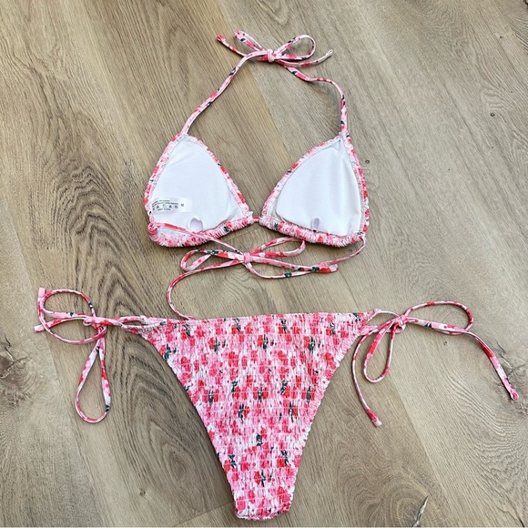 NWOT SHEIN Floral Pink Smocked Textured Bikini Set - Picture 3 of 6